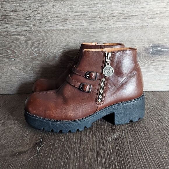 Double H Chunky Heel Platform Brown Leather Ankle Boot Size 7 - Picture 5 of 12